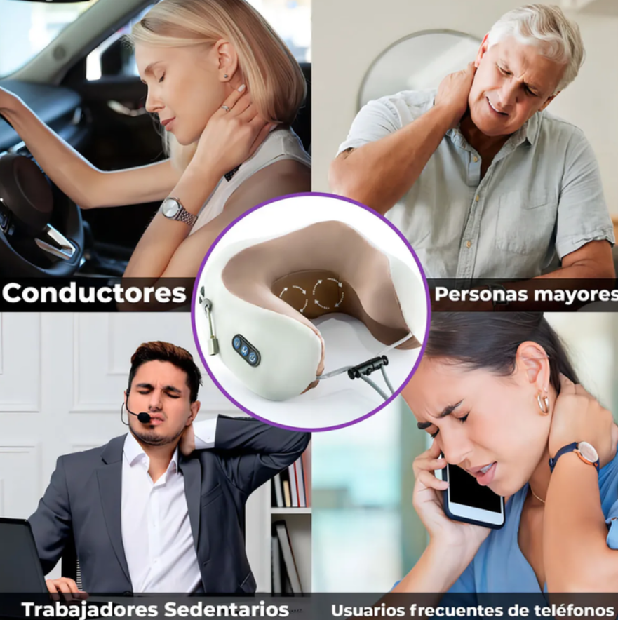 Almohada Masajeadora Cervical Cuello Viaje Recargable Calor Blanco 5v