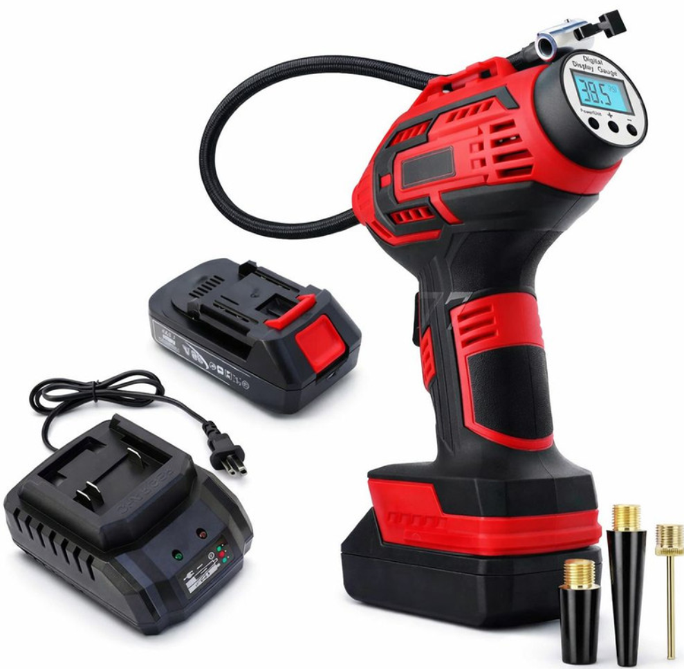 Compresor De Aire Digital Inflador De Llantas Automático Q21 Rojo 36v