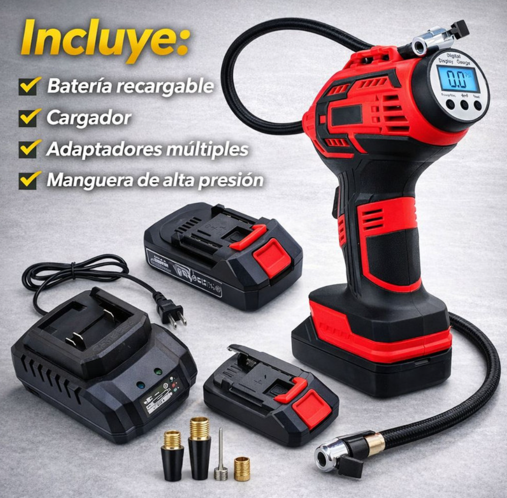 Compresor De Aire Digital Inflador De Llantas Automático Q21 Rojo 36v