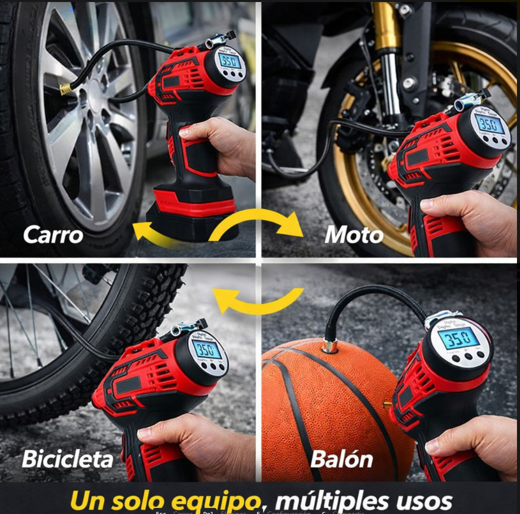 Compresor De Aire Digital Inflador De Llantas Automático Q21 Rojo 36v