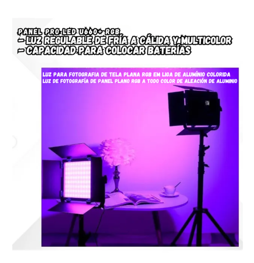 Panel Luz Led Para Estudio Profesional Rgb 660 Pro Mas Tripode 2M