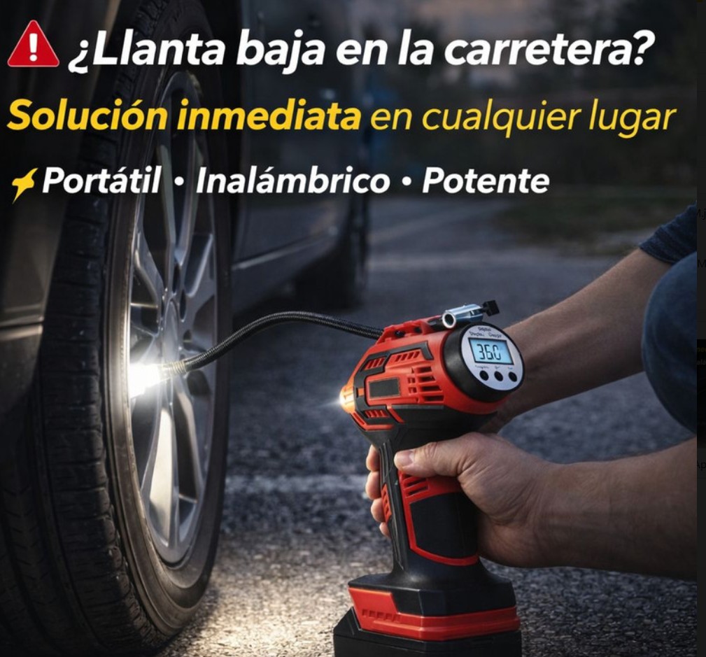 Compresor De Aire Digital Inflador De Llantas Automático Q21 Rojo 36v