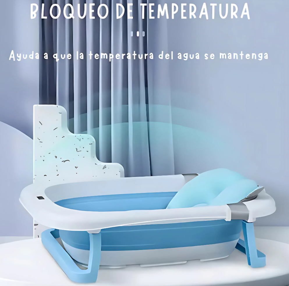 Bañera Tina Plegable Con Termómetro Y Cojín Bebe En Silicona