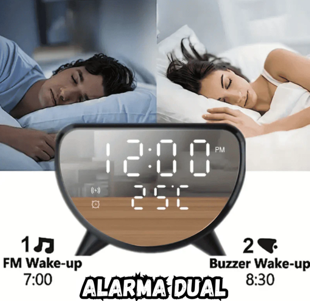 Reloj Despertador Dual Con Carga Inalámbrica 15w Ay-023