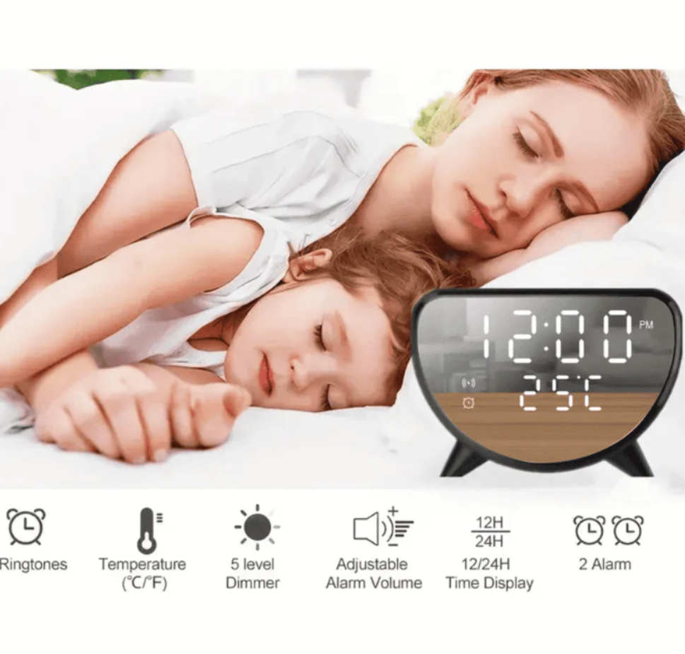 Reloj Despertador Dual Con Carga Inalámbrica 15w Ay-023