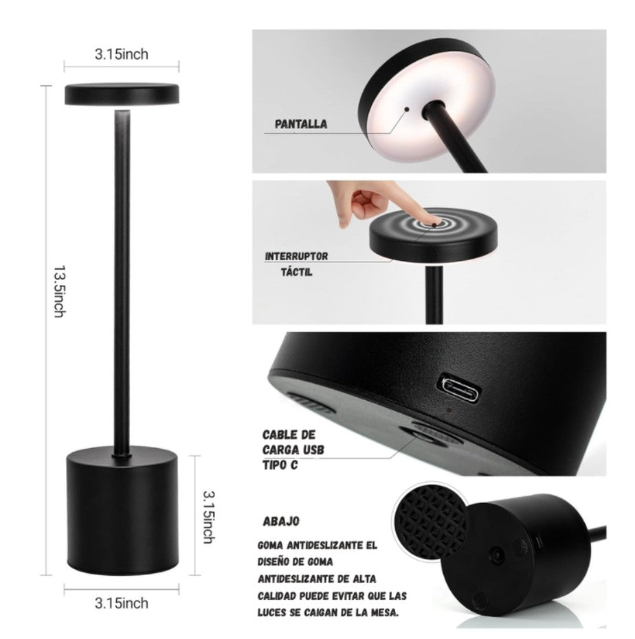 Lampara De Mesa Luz Led Recargable 3 Tonos de Luz Regulable Multifuncional