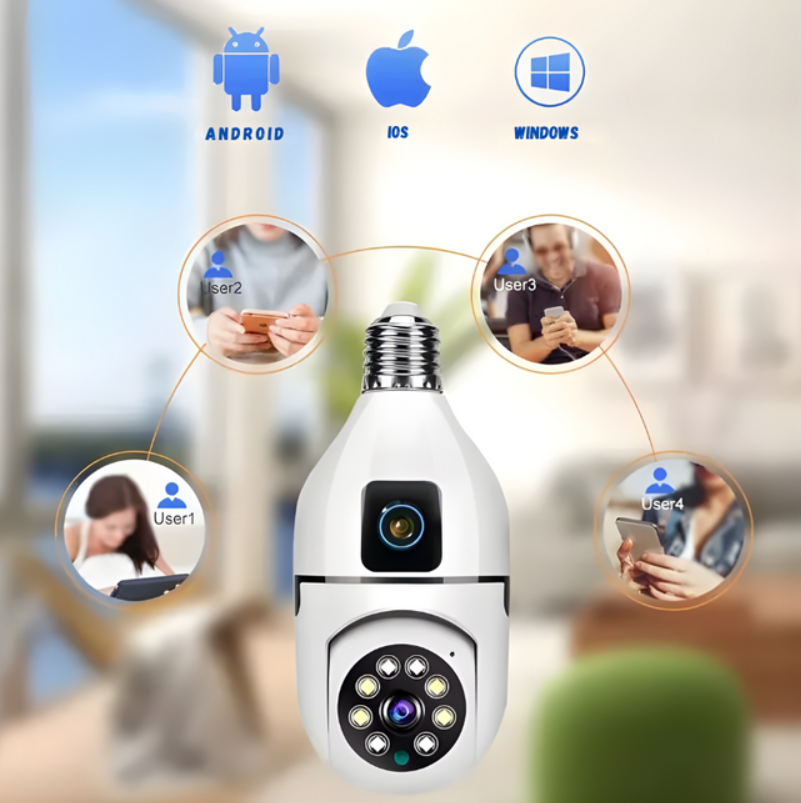 Camara De Seguridad Doble Lente Tipo Bombillo Wifi V380 Pro