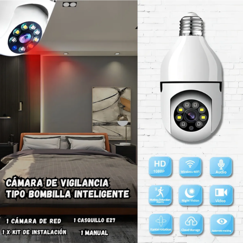 Camara Vigilancia Interior Tipo Bombillo Inteligente Vision Nocturna