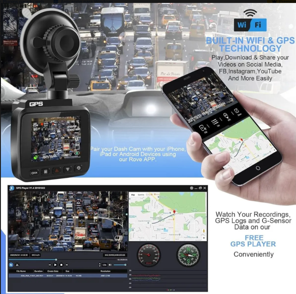 Camara Para Carro Con Gps Wifi Sensor 24/7 2k Pantalla Lcd