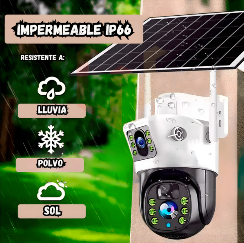 Camara Wifi Doble Lente Ptz Panel Solar Resistente Al Agua