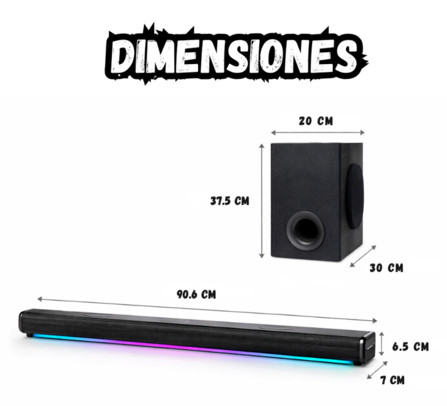Barra de Sonido Bluetooth con Subwoofer Potente Luces LED RGB