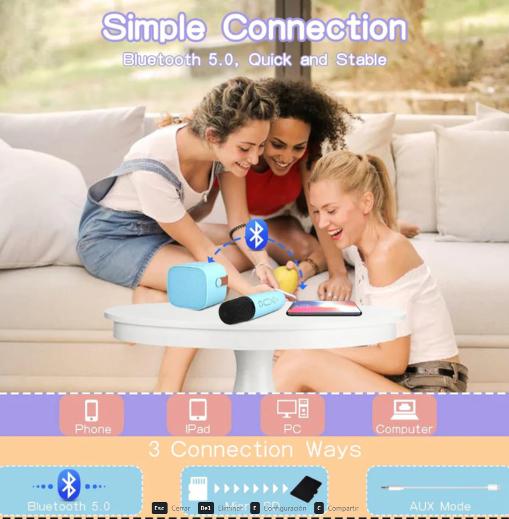 Kit Parlante Y Micrófono Karaoke Para Niños Bluetooth Led