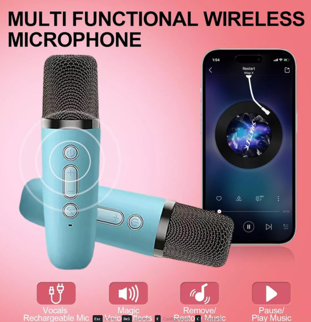 Kit Parlante Y Micrófono Karaoke Para Niños Bluetooth Led
