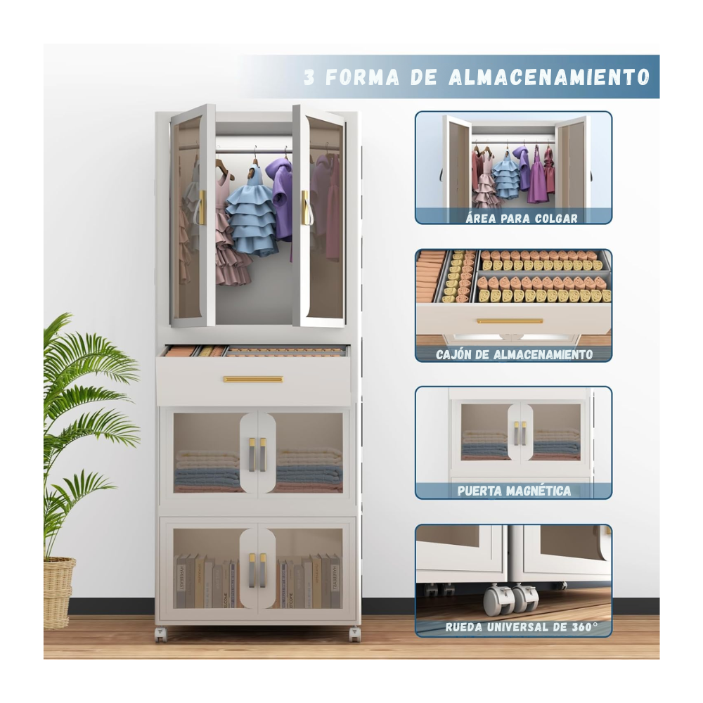 Armario Organizador Portatil Plegable Multifuncional Con Ruedas