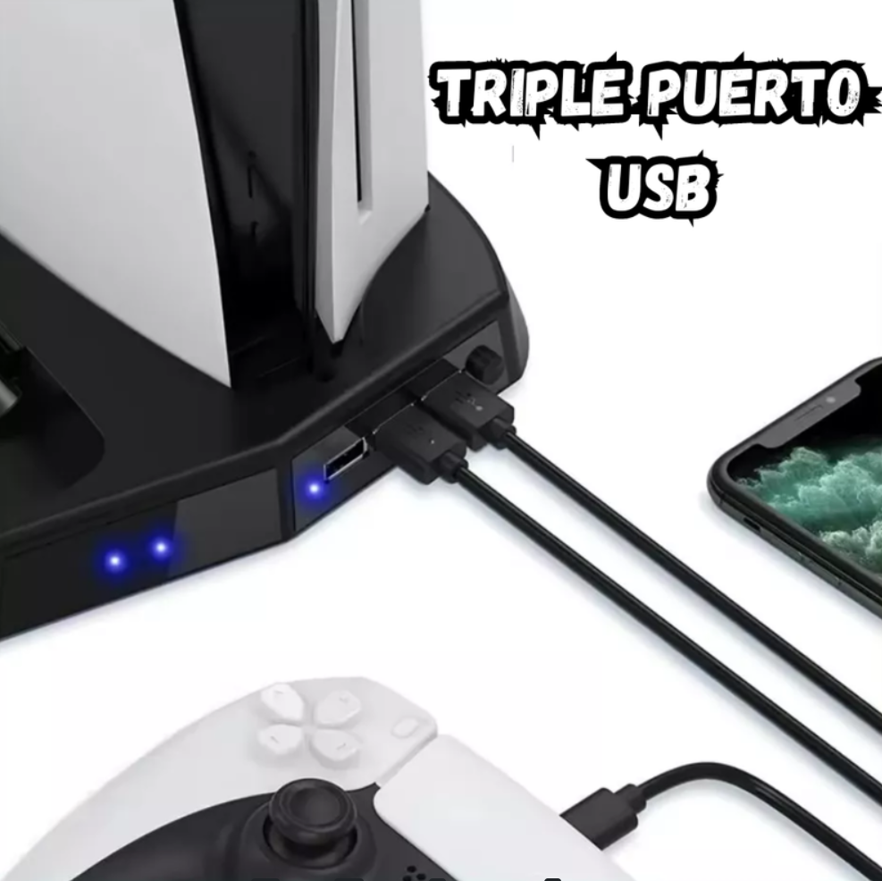 Base Refrigerante Para Play 5 Estación De Carga Dual 3 Usb