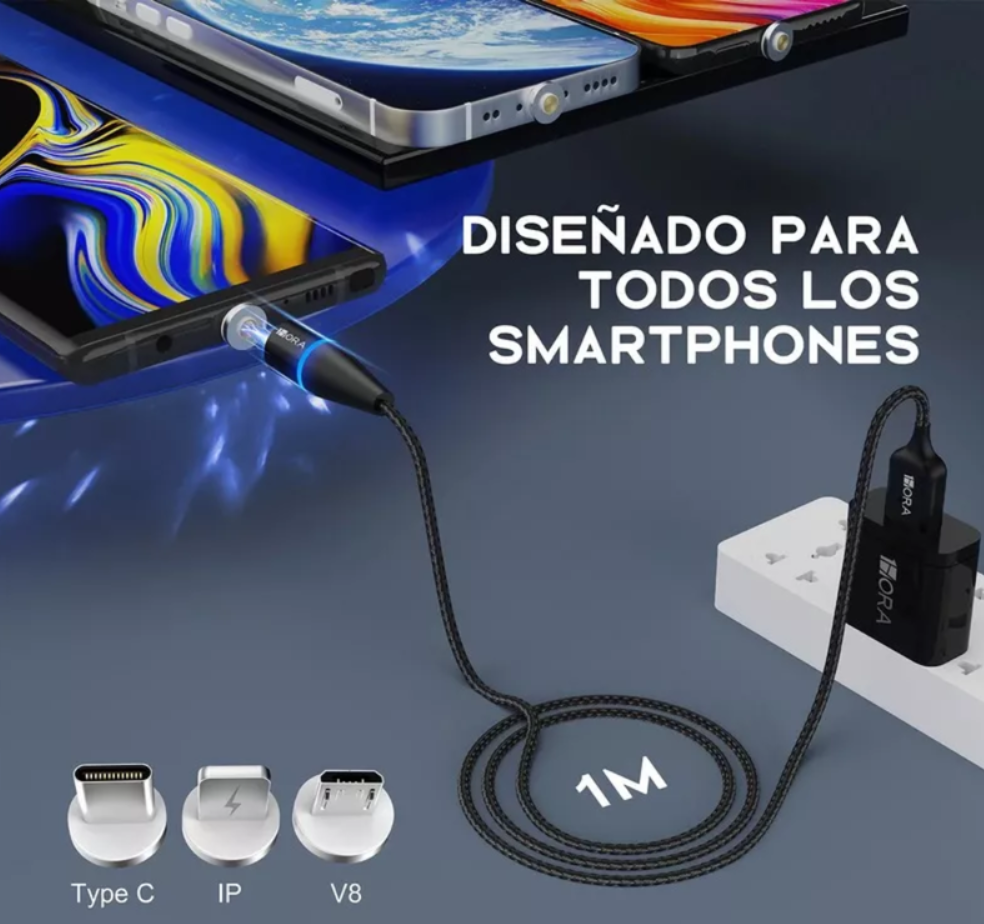 Cable De Carga Usb Magnético Led Luminoso Color Negro