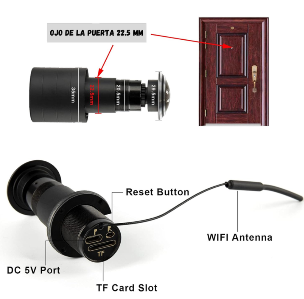 Camara Para Puerta Ojo De Pez App Tuya Ip Wifi Inalambrica