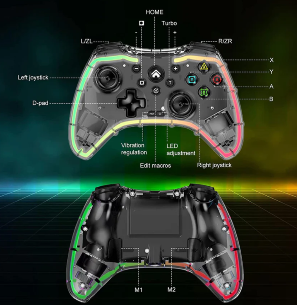 Control Inalambrico Gamepad Transparente Rgb Joystick Bsp-s3