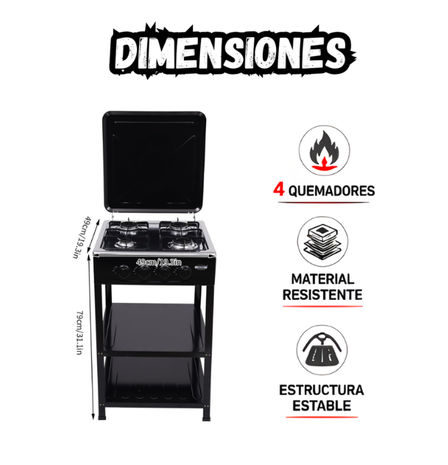 Estufa a gas 4 puestos Sokany potente 8KW con base estable multifuncional