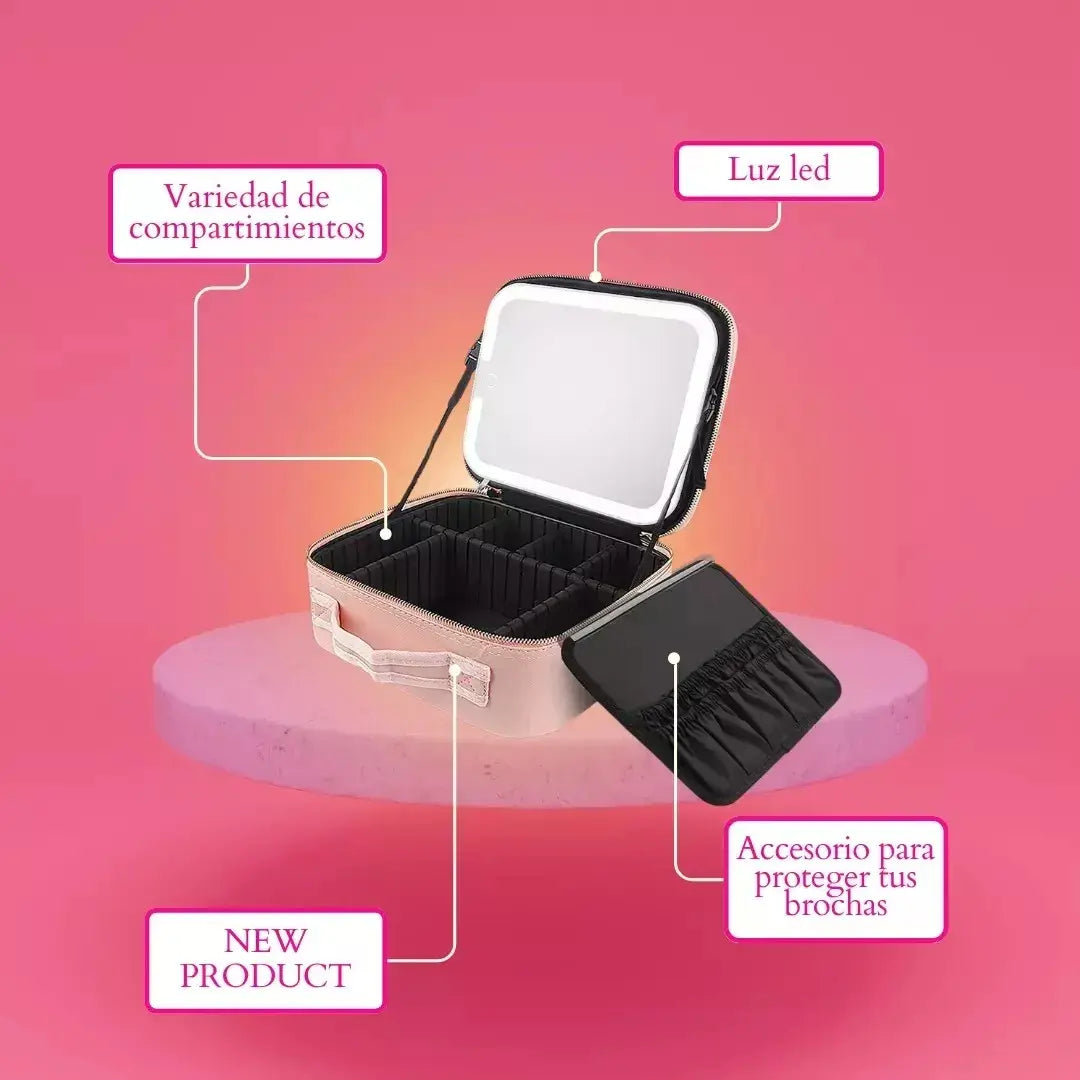 Estuche Portátil Para Maquillaje Con Luz Led Y Espejo Viaje