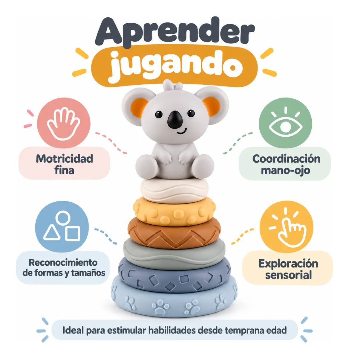 Juguete Didáctico Koala Torre Apilable Silicona Para Bebé