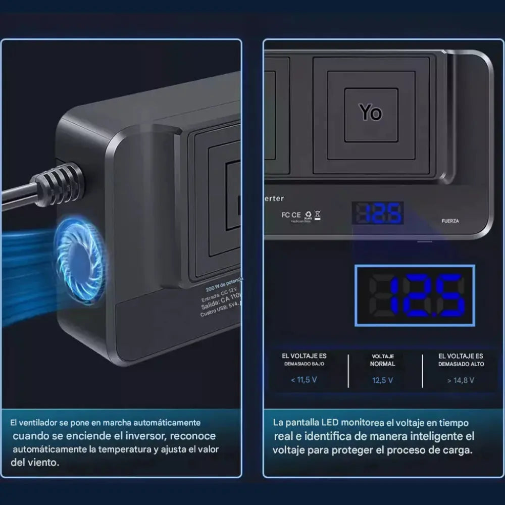 Inversor Convertidor De Coche Corriente 12v A 110v Y 4usb