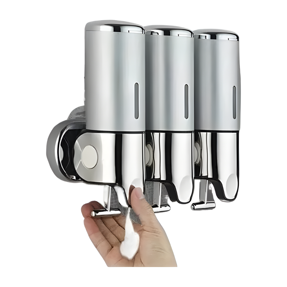 Dispensador pared de shampoo jabon 3 compartimientos