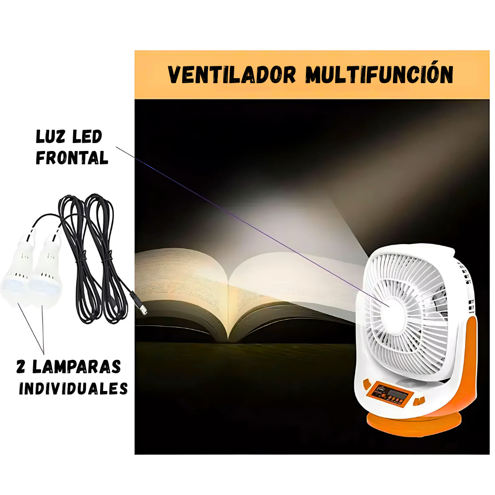 Ventilador Portátil Con Panel Solar Powerbank Radio Usb Bt
