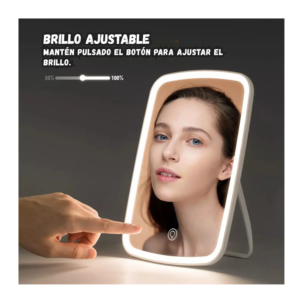 Espejo Cosmetico Led Recargable Con Luz Tactil Tonos Ajustables