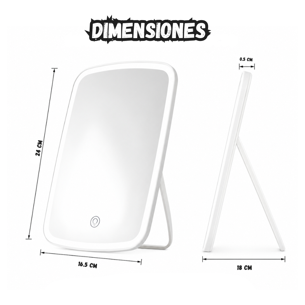 Espejo Cosmetico Led Recargable Con Luz Tactil Tonos Ajustables