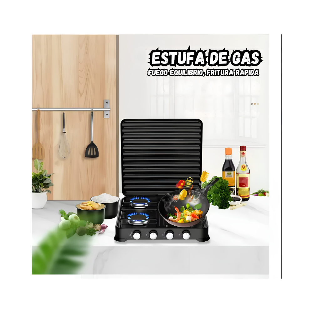 Estufa a Gas De Lujo Portatil 4 Quemadores Tapa protectora Starlux