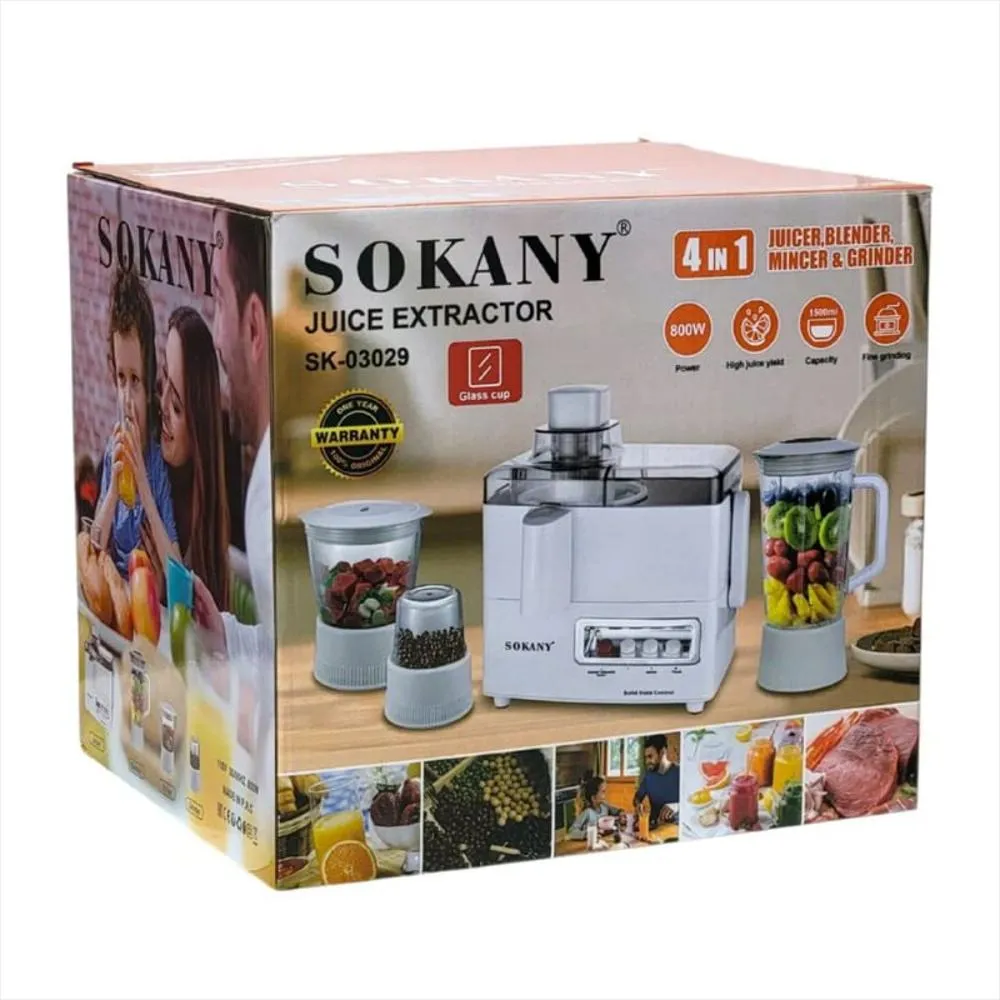 Extractor De Jugos Y Licuadora 4 En 1 Sokany Picatodo Molino Blanco