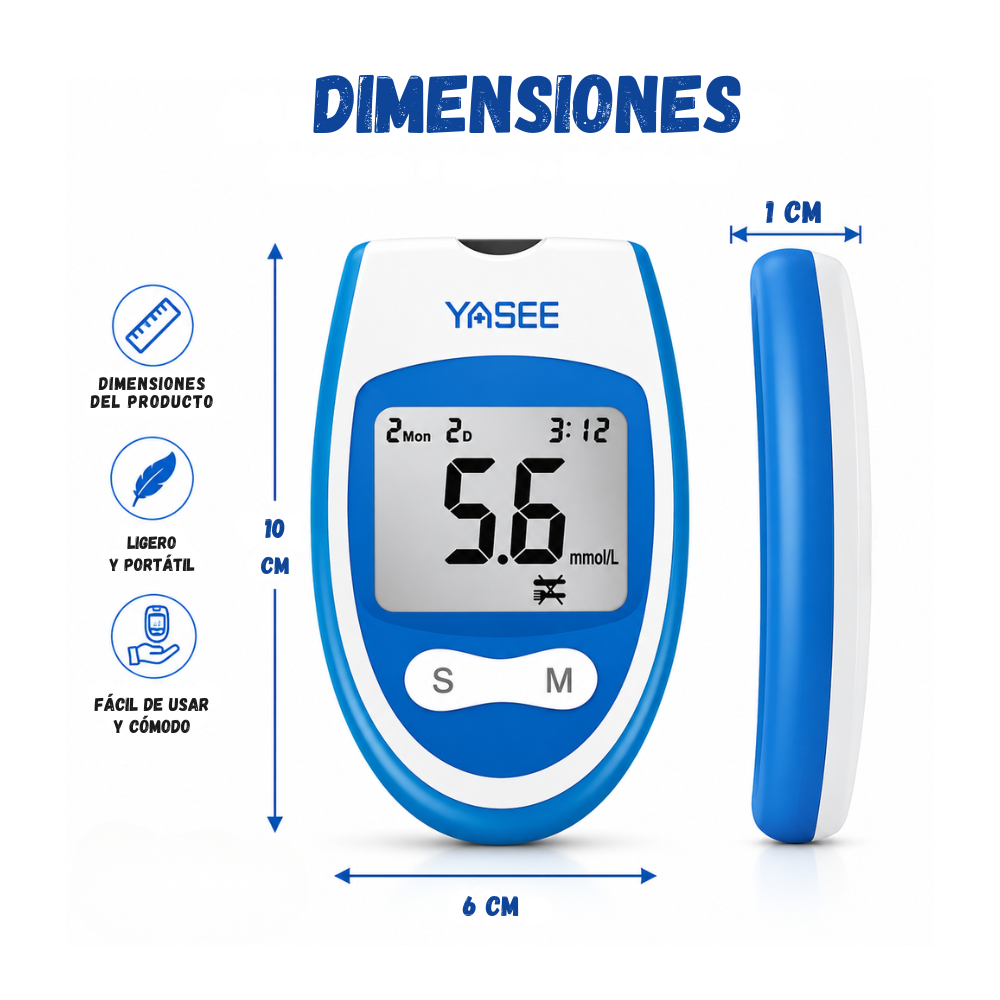 Glucometro Digital Medidor De Glucosa Portatil Kit 50 Tiras 50 Lancetas