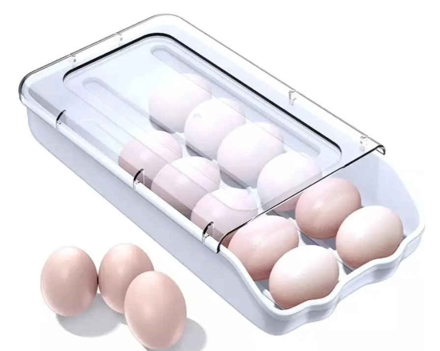 Organizador De Huevos De Plástico Deslizante Nevera Con Tapa