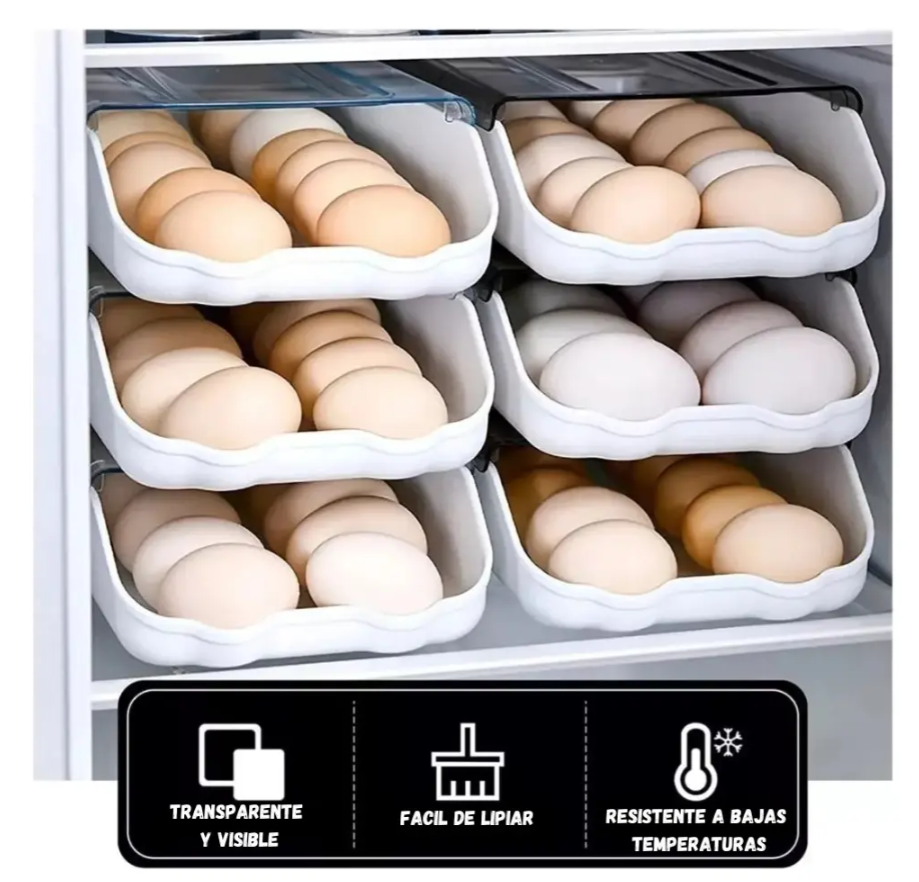 Organizador De Huevos De Plástico Deslizante Nevera Con Tapa