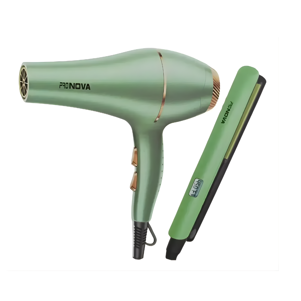 Kit 2en1 Secador + Plancha Profesional Aguacate Brillo 3D