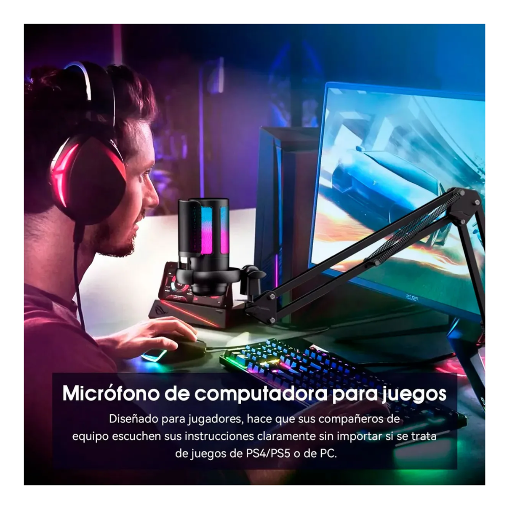 Micrófono USB RGB Gamer Con Brazo Para Streaming Pro
