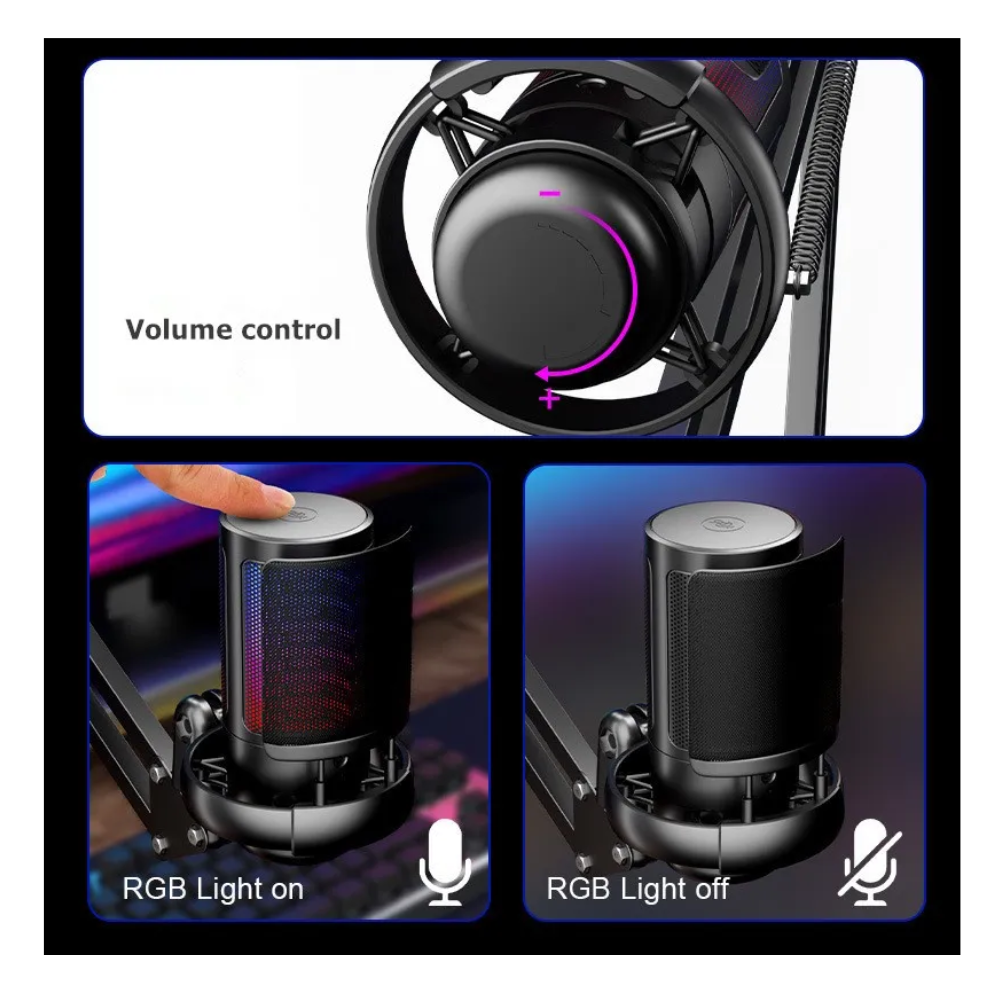 Micrófono USB RGB Gamer Con Brazo Para Streaming Pro