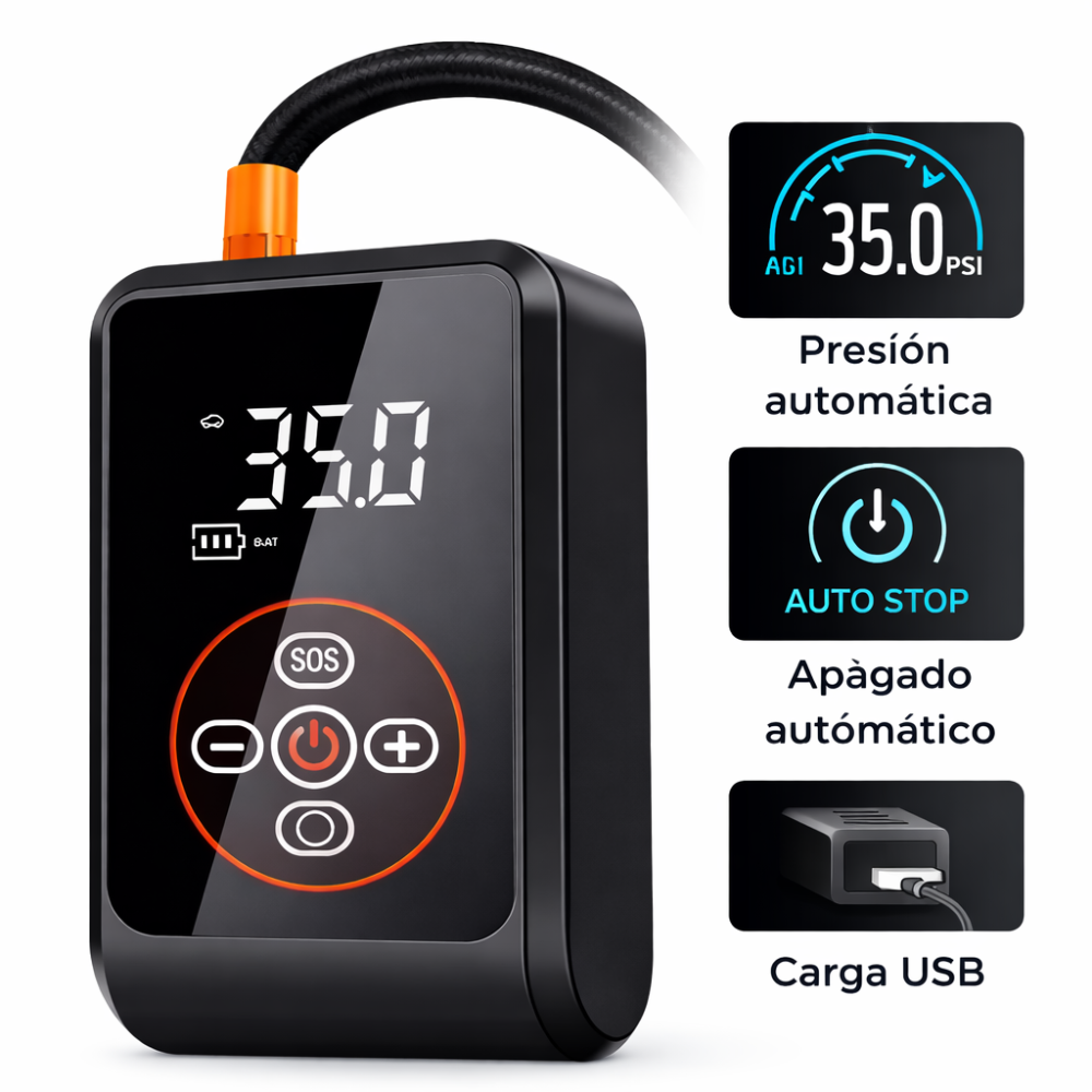 Mini Compresor De Aire Pantalla Digital Recargable Usb Negro 5v