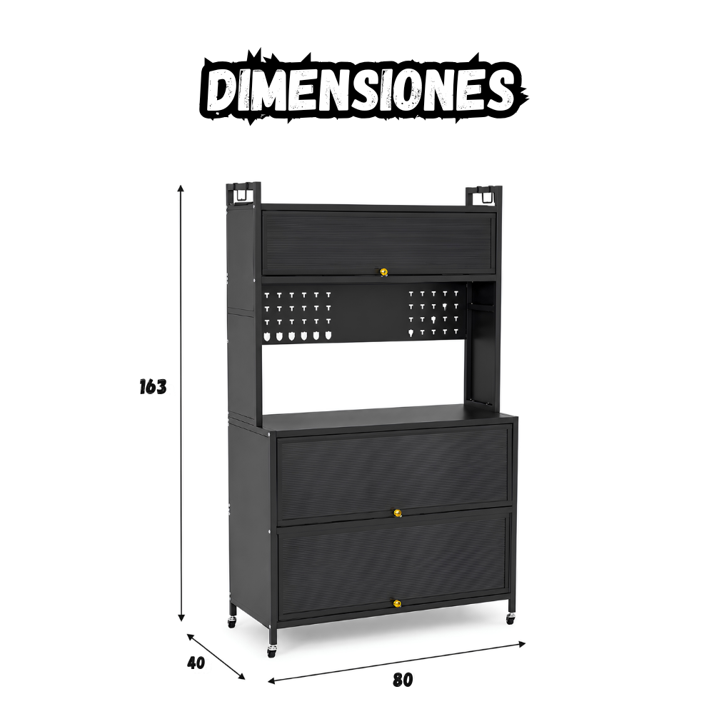 Mueble Organizador Con Gabinetes, Ganchos y Ruedas Multifuncional 80CM