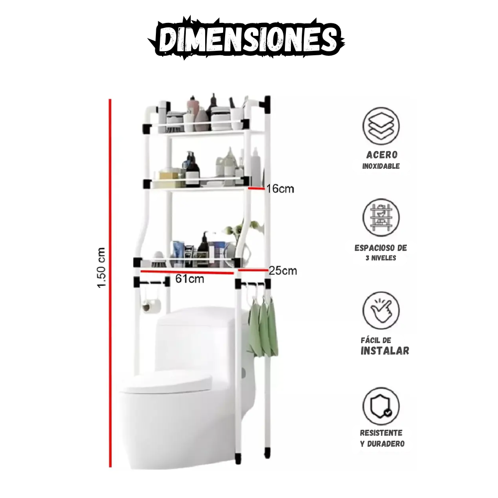 Mueble Organizador De Baño Metalico 3 Niveles Resistente
