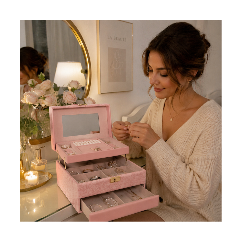 Organizador De Joyas Con Cajones Y Espejo Diseño Elegante