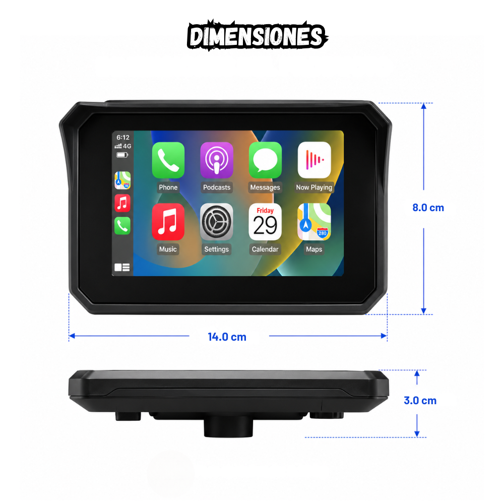 Pantalla Multimedia CarPlay Bluetooth Para Moto 5 Pulgadas Ip 68
