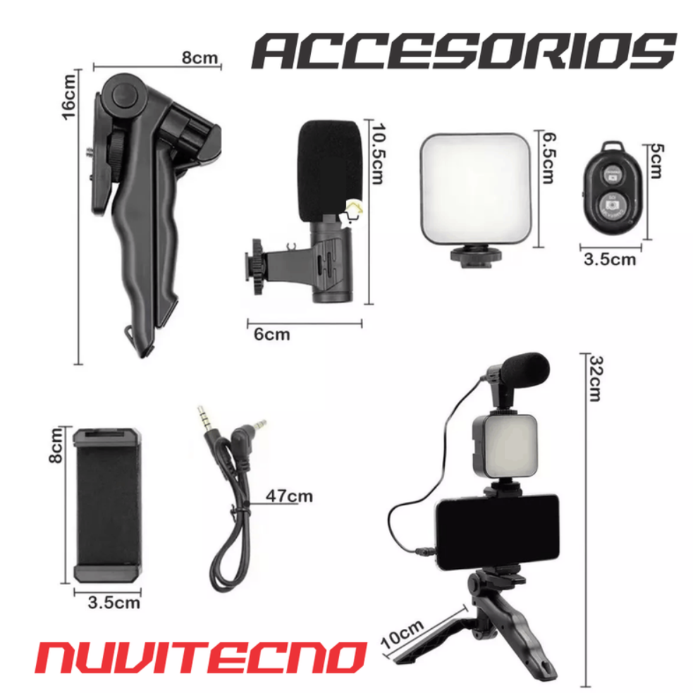 Estabilizador Soporte Celular Luz Led Micrófono + Control