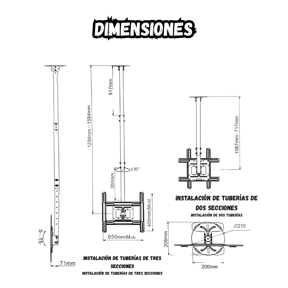 Soporte Base De Techo Para TV De 32 a 75 Pulgadas Ajustable