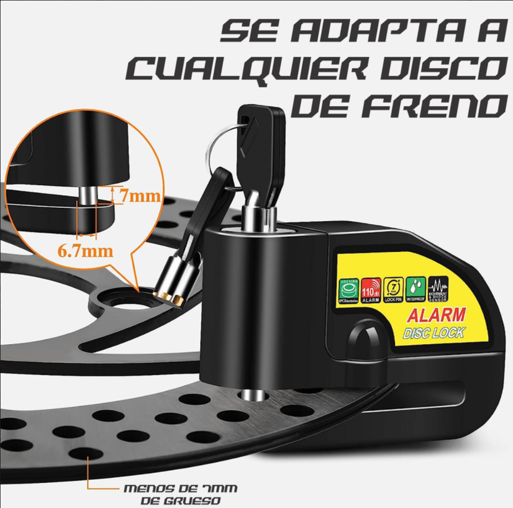 Candado Freno De Disco Con Alarma Para Moto O Bicicleta Inox