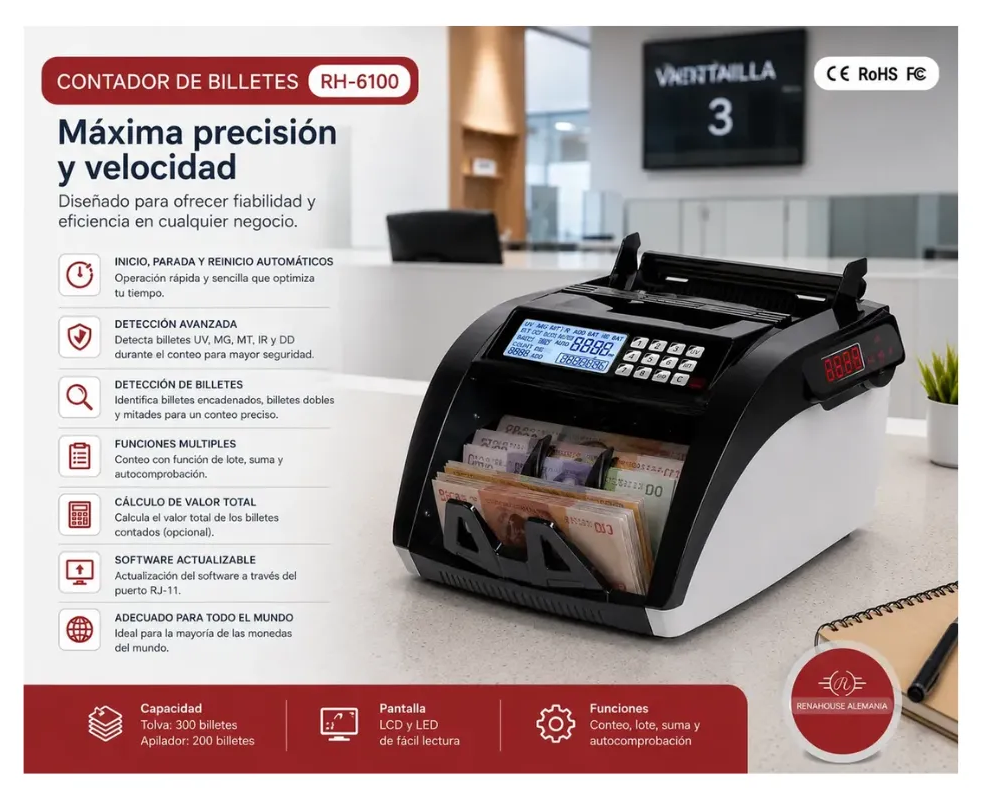 Contadora De Billetes Profesional Detector UV MG IR DD Automática