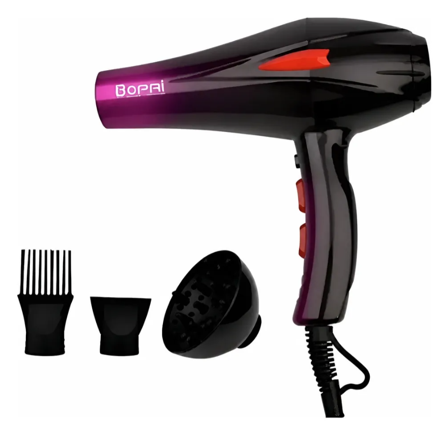 Secador De Pelo Bopai 4000w Bp5500 Más Difusores Color Negro
