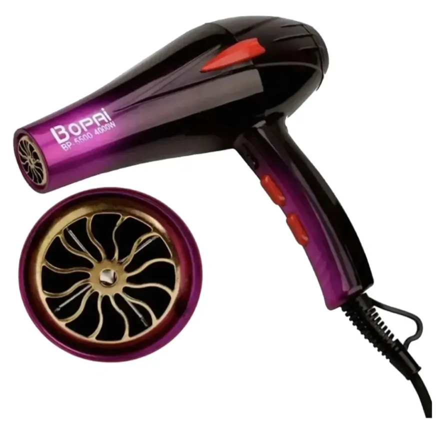 Secador De Pelo Bopai 4000w Bp5500 Más Difusores Color Negro