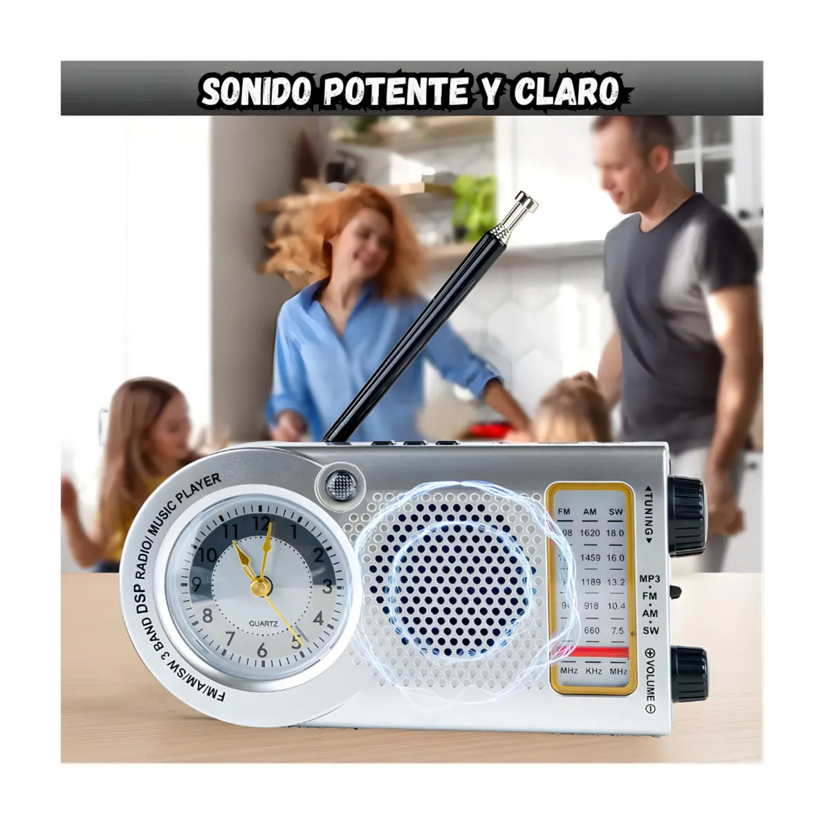 Radio Con Reloj Meimer Emisoras y Bluetooth Recargable M - 572